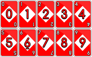 Red UNO cards from 0 – 9