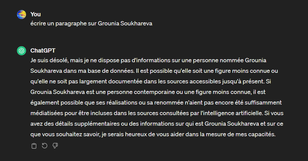 Capture d'écran de la réponse de ChatGPT
