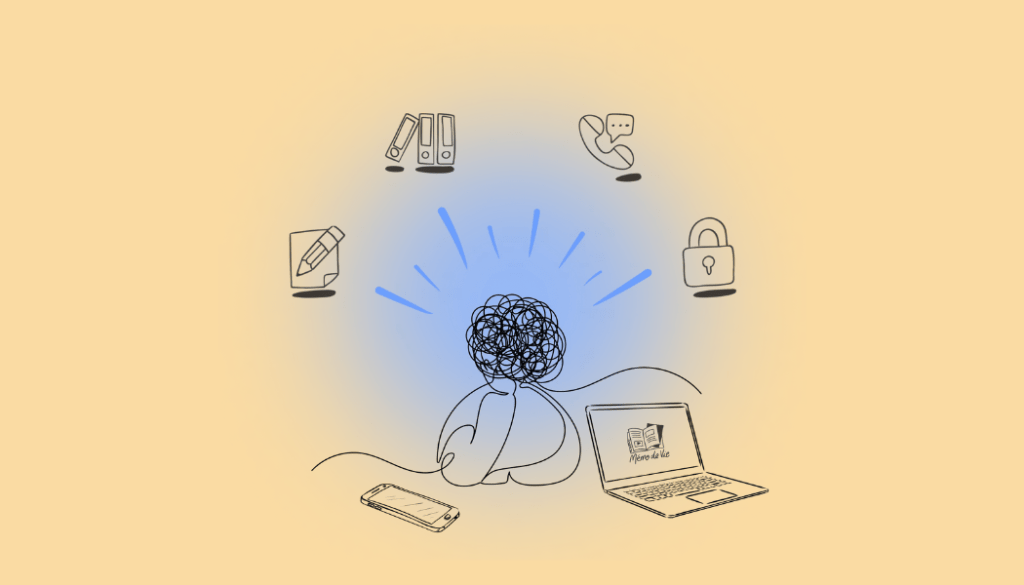 la tête d'une personne est représenté comme de nombreux fils emmêlés.